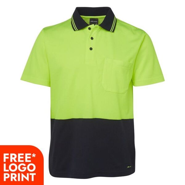 Mens HV Non Cuff Short Sleeves Cotton Back Polo Thumbnail
